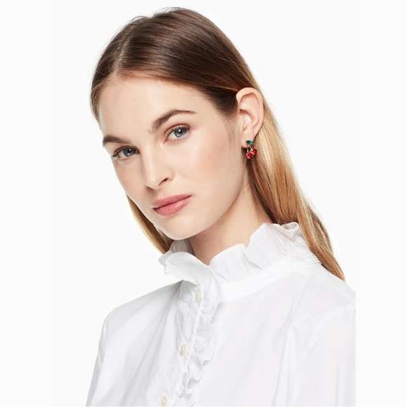 NWT Authentic Kate Spade ♠️ Crystal Cherry Earrings Red/Green - Picture 2 of 6